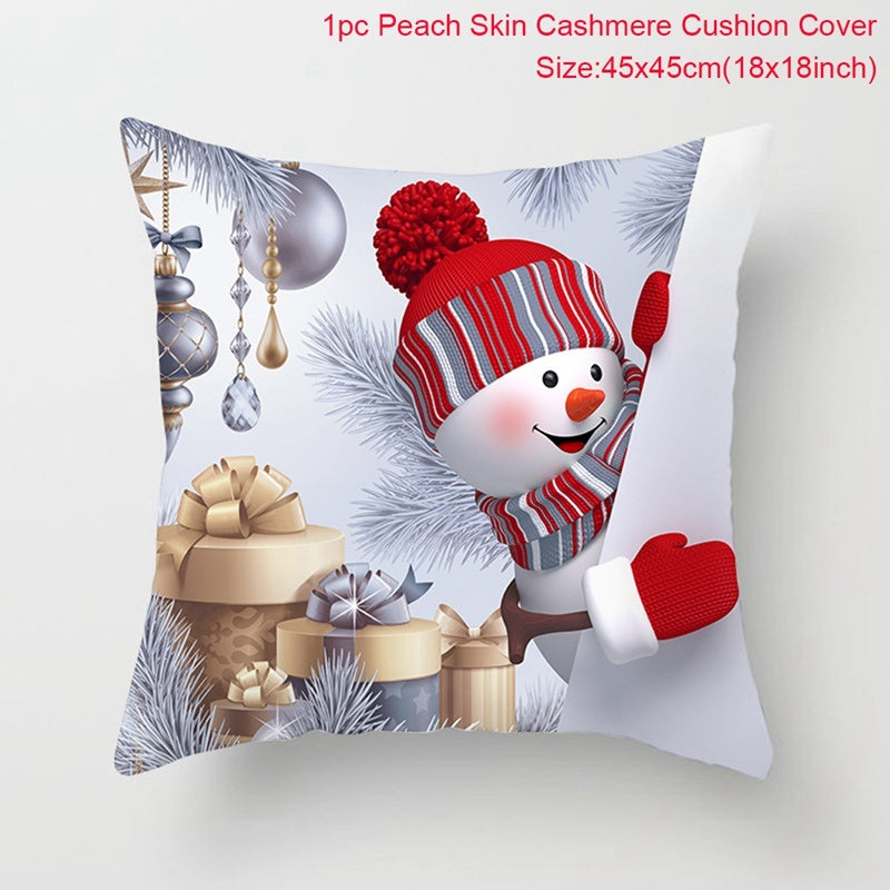 HKM-928467 Christmas-Themed Linen Pillowcase for Sofa Decoration - Red & Green, 45x45cm