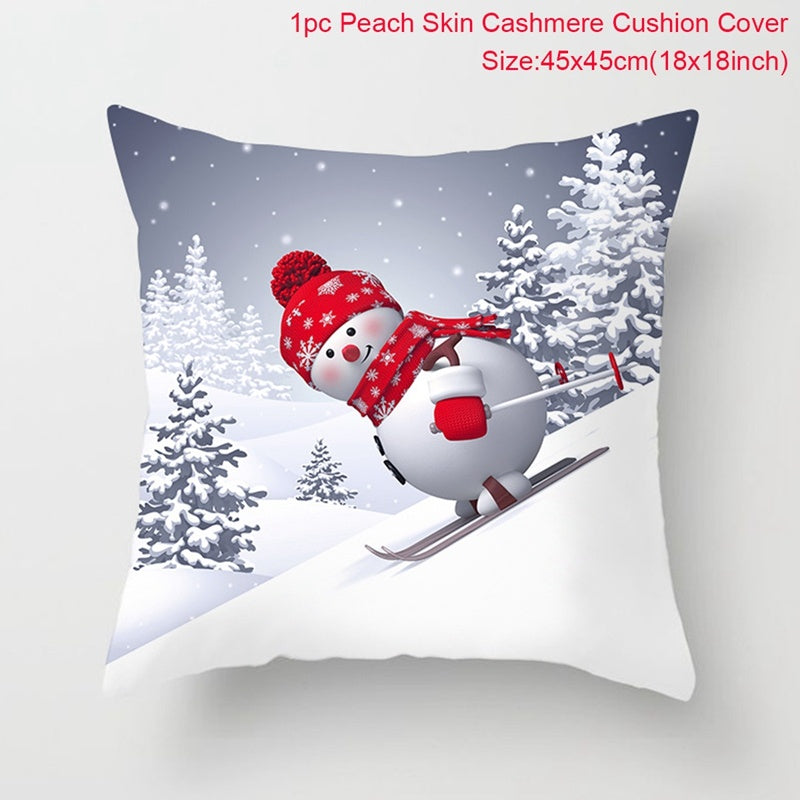 HKM-928467 Christmas-Themed Linen Pillowcase for Sofa Decoration - Red & Green, 45x45cm