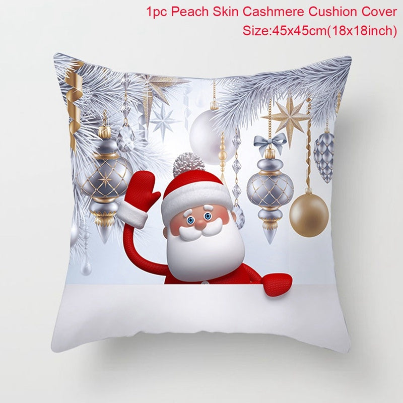 HKM-928467 Christmas-Themed Linen Pillowcase for Sofa Decoration - Red & Green, 45x45cm