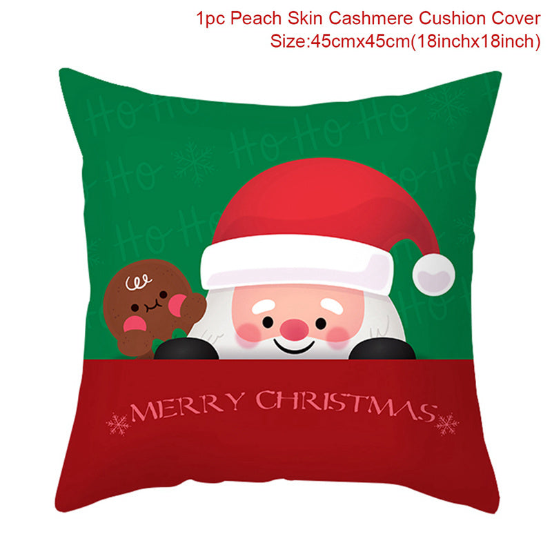 HKM-928467 Christmas-Themed Linen Pillowcase for Sofa Decoration - Red & Green, 45x45cm