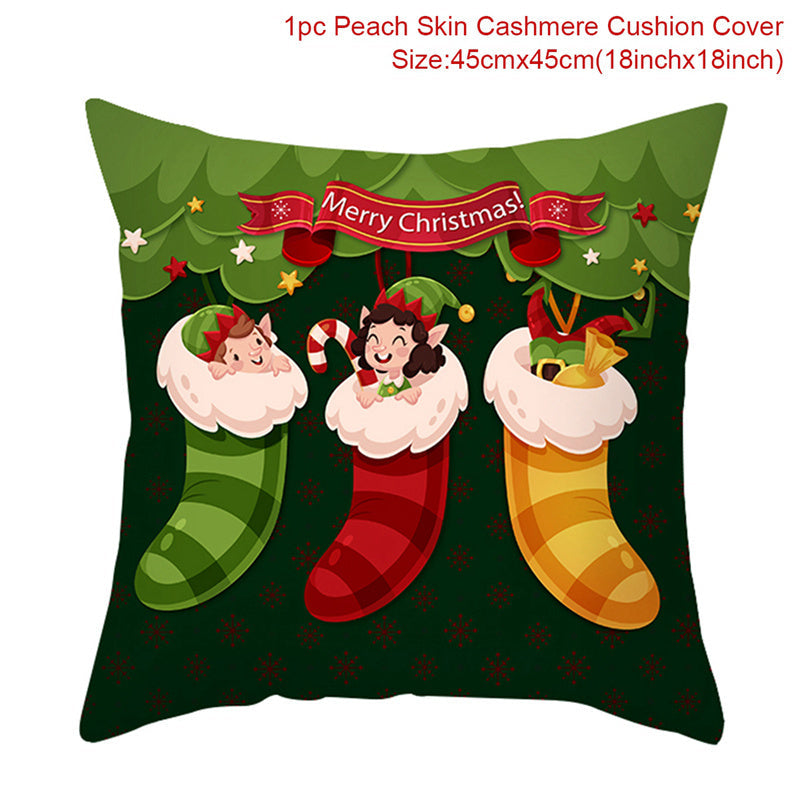 HKM-928467 Christmas-Themed Linen Pillowcase for Sofa Decoration - Red & Green, 45x45cm