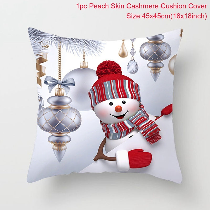 HKM-928467 Christmas-Themed Linen Pillowcase for Sofa Decoration - Red & Green, 45x45cm