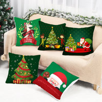 HKM-928467 Christmas-Themed Linen Pillowcase for Sofa Decoration - Red & Green, 45x45cm