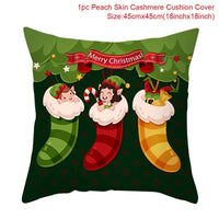 HKM-928467 Christmas-Themed Linen Pillowcase for Sofa Decoration - Red & Green, 45x45cm