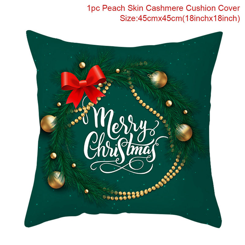HKM-928467 Christmas-Themed Linen Pillowcase for Sofa Decoration - Red & Green, 45x45cm