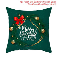 HKM-928467 Christmas-Themed Linen Pillowcase for Sofa Decoration - Red & Green, 45x45cm