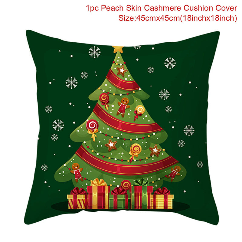 HKM-928467 Christmas-Themed Linen Pillowcase for Sofa Decoration - Red & Green, 45x45cm