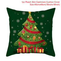 HKM-928467 Christmas-Themed Linen Pillowcase for Sofa Decoration - Red & Green, 45x45cm