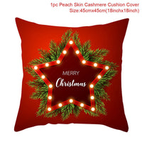 HKM-928467 Christmas-Themed Linen Pillowcase for Sofa Decoration - Red & Green, 45x45cm