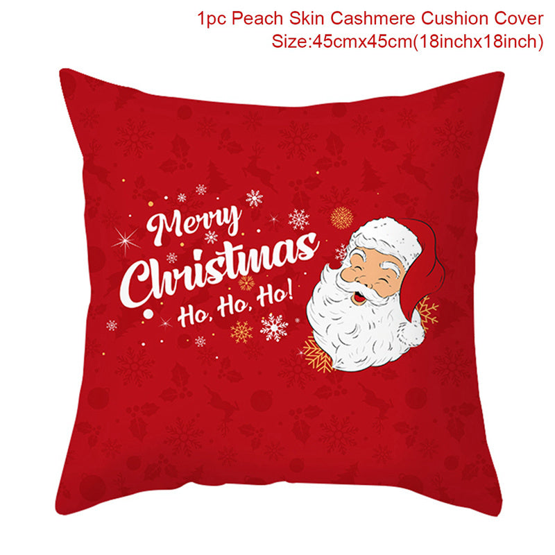 HKM-928467 Christmas-Themed Linen Pillowcase for Sofa Decoration - Red & Green, 45x45cm