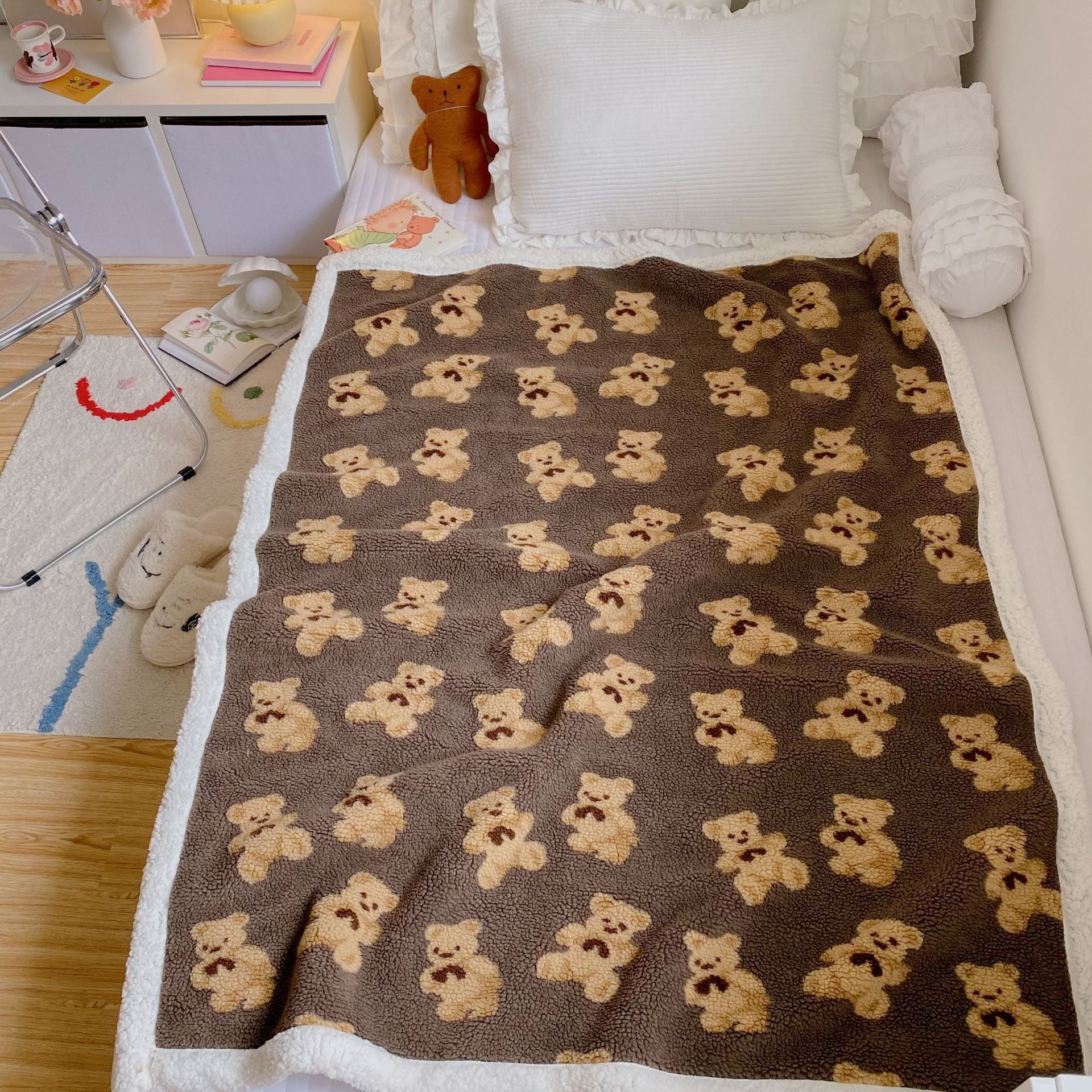HKM-928659 Reversible Lamb Velvet Blanket for Kids - Cozy Cartoon Designs in Various Colors and Sizes