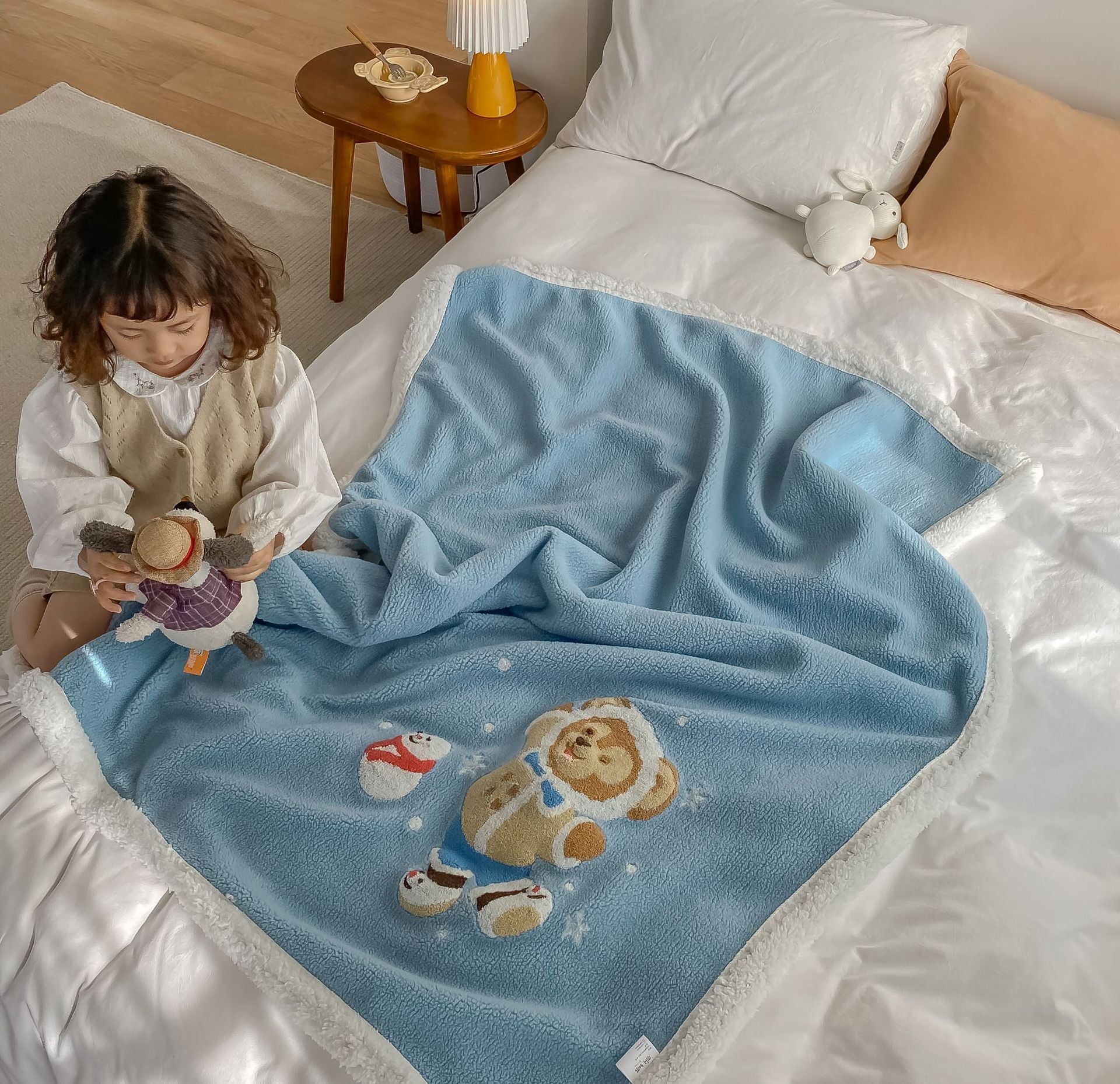 HKM-928659 Reversible Lamb Velvet Blanket for Kids - Cozy Cartoon Designs in Various Colors and Sizes