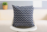 HKM-928787 Mediterranean Blue Geometric Cotton and Linen Cushion Case, 45x45cm