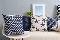 HKM-928787 Mediterranean Blue Geometric Cotton and Linen Cushion Case, 45x45cm