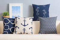 HKM-928787 Mediterranean Blue Geometric Cotton and Linen Cushion Case, 45x45cm