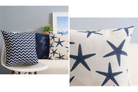 HKM-928787 Mediterranean Blue Geometric Cotton and Linen Cushion Case, 45x45cm
