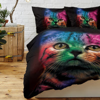 HKM-928979 Colorful Cat Pattern Microfiber Duvet Cover Set with Pillow Shams for Single Bed