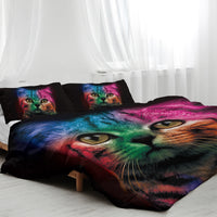 HKM-928979 Colorful Cat Pattern Microfiber Duvet Cover Set with Pillow Shams for Single Bed