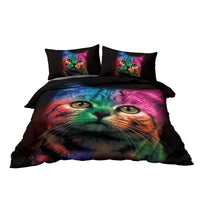 HKM-928979 Colorful Cat Pattern Microfiber Duvet Cover Set with Pillow Shams for Single Bed