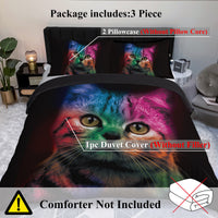 HKM-928979 Colorful Cat Pattern Microfiber Duvet Cover Set with Pillow Shams for Single Bed