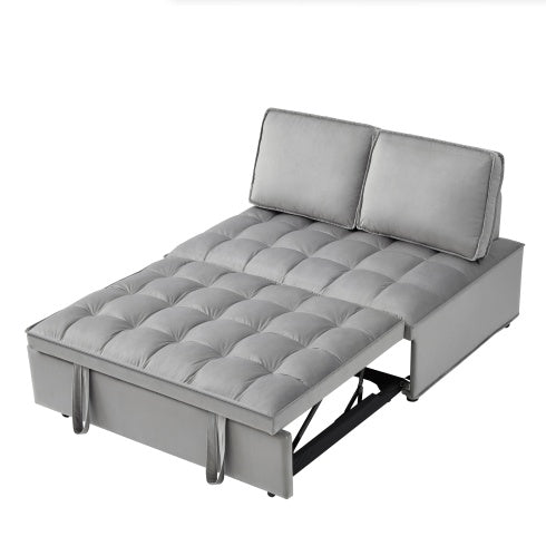 HKM-928979 Convertible Velvet Sofa Bed with Detachable Backs, Space-Saving Double Seat in Grey