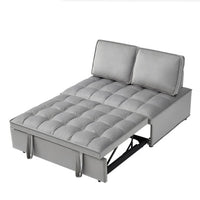 HKM-928979 Convertible Velvet Sofa Bed with Detachable Backs, Space-Saving Double Seat in Grey