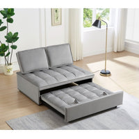 HKM-928979 Convertible Velvet Sofa Bed with Detachable Backs, Space-Saving Double Seat in Grey