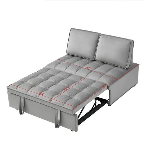 HKM-928979 Convertible Velvet Sofa Bed with Detachable Backs, Space-Saving Double Seat in Grey