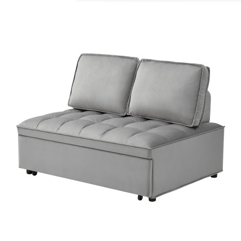 HKM-928979 Convertible Velvet Sofa Bed with Detachable Backs, Space-Saving Double Seat in Grey