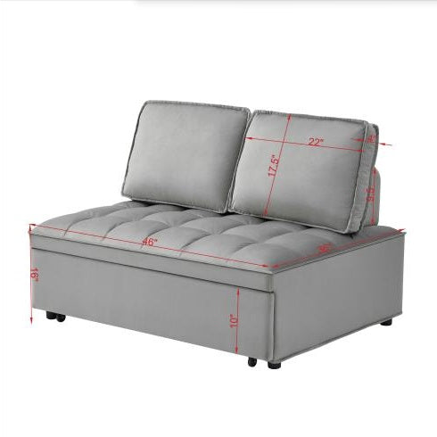 HKM-928979 Convertible Velvet Sofa Bed with Detachable Backs, Space-Saving Double Seat in Grey