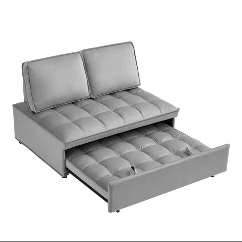 HKM-928979 Convertible Velvet Sofa Bed with Detachable Backs, Space-Saving Double Seat in Grey