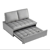 HKM-928979 Convertible Velvet Sofa Bed with Detachable Backs, Space-Saving Double Seat in Grey