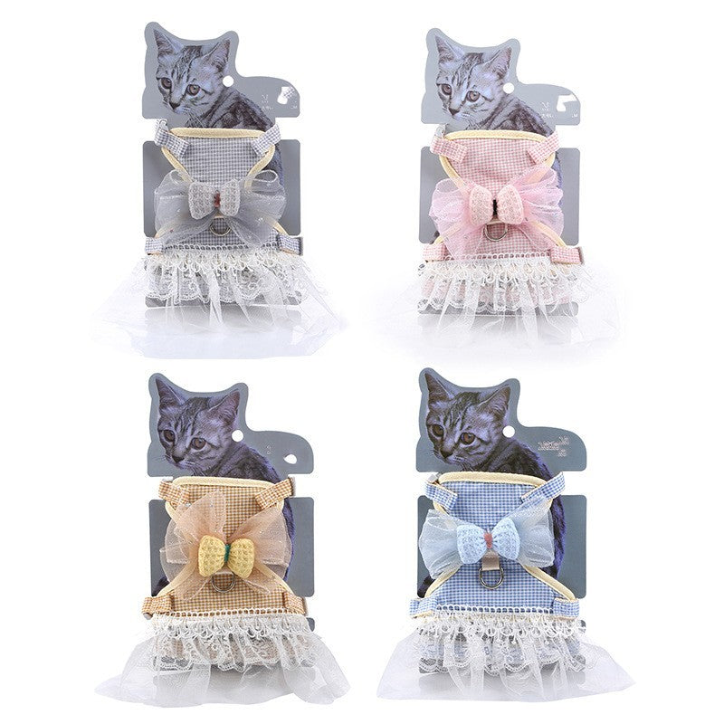 HKM-929299 Lace Pet Tie Dress with Chest Strap - Available in Light Blue, Pink, Grey, and Khaki