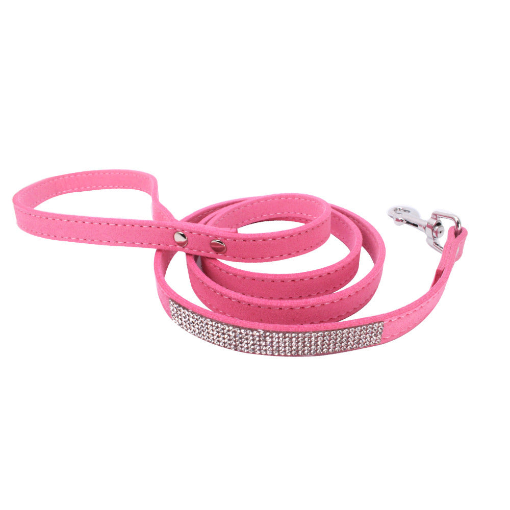 HKM-929363 Adjustable Suede Leather Dog Collar Leash Set