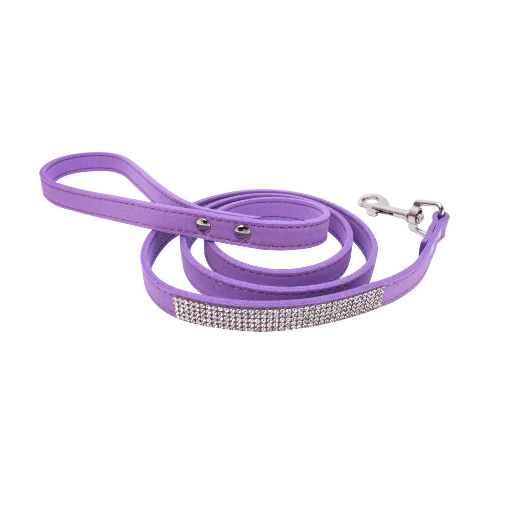 HKM-929363 Adjustable Suede Leather Dog Collar Leash Set