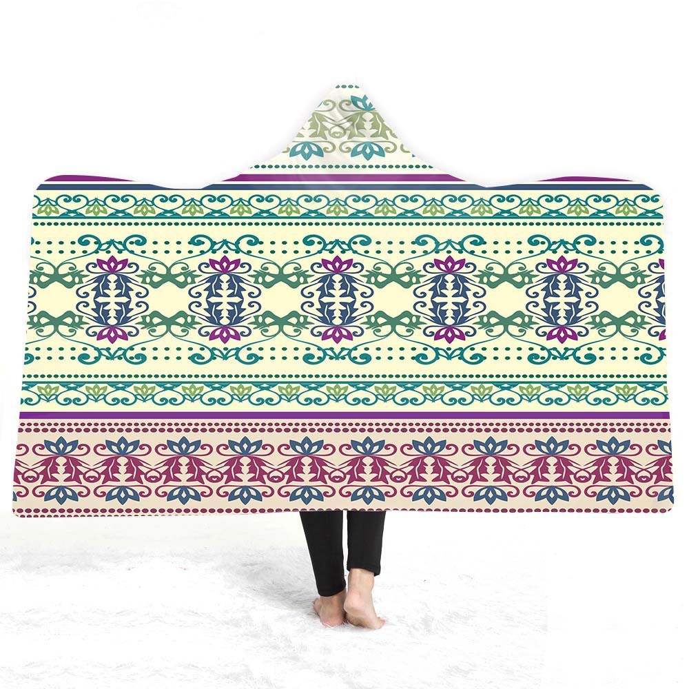HKM-929491 Geometric 3D Digital Printing Hooded Cloak Blanket - Polyester Fiber, Multiple Sizes