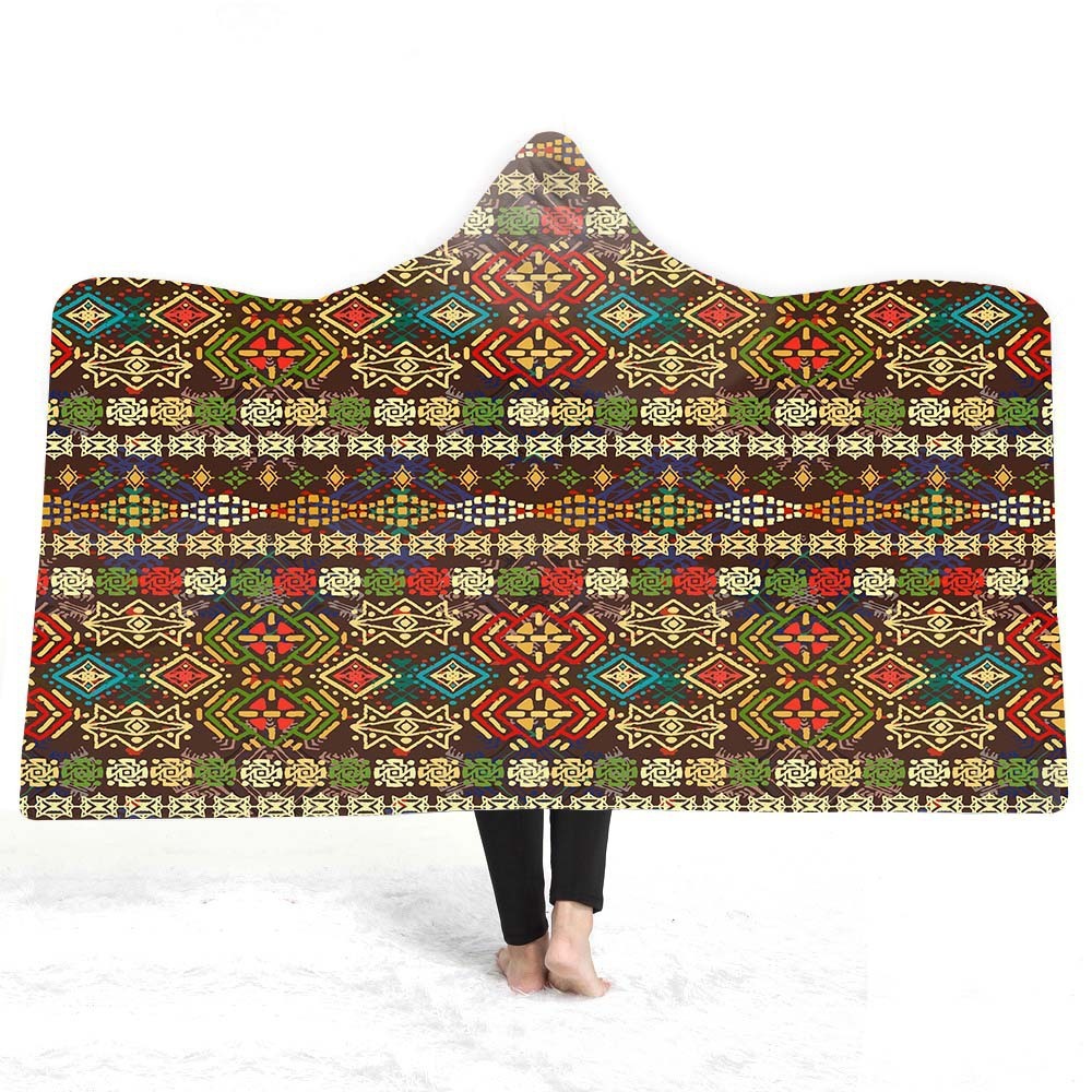HKM-929491 Geometric 3D Digital Printing Hooded Cloak Blanket - Polyester Fiber, Multiple Sizes