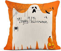 HKM-929491 Halloween Orange Ghost Cotton and Linen Pillowcase - 45x45cm Nordic Style Cover for Home and Outdoor Decor