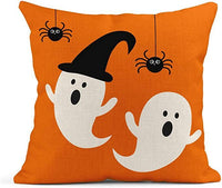 HKM-929491 Halloween Orange Ghost Cotton and Linen Pillowcase - 45x45cm Nordic Style Cover for Home and Outdoor Decor