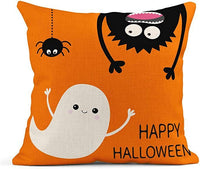 HKM-929491 Halloween Orange Ghost Cotton and Linen Pillowcase - 45x45cm Nordic Style Cover for Home and Outdoor Decor