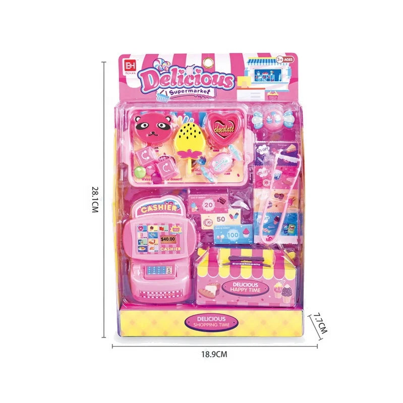HKM-929491 Pink Candy Food Supermarket Cashier Toy Set for Girls Ages 2-4