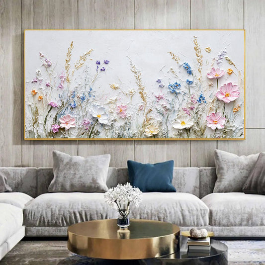 HKM-929747 Handmade 3D Palette Knife Oil Painting Canvas Wall Art - Floral Design for Living Room and Home Decor