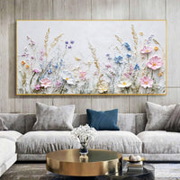 HKM-929747 Handmade 3D Palette Knife Oil Painting Canvas Wall Art - Floral Design for Living Room and Home Decor