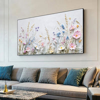 HKM-929747 Handmade 3D Palette Knife Oil Painting Canvas Wall Art - Floral Design for Living Room and Home Decor