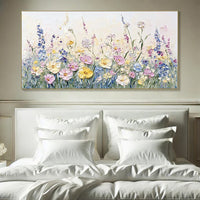 HKM-929747 Handmade 3D Palette Knife Oil Painting Canvas Wall Art - Floral Design for Living Room and Home Decor