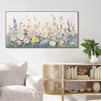 HKM-929747 Handmade 3D Palette Knife Oil Painting Canvas Wall Art - Floral Design for Living Room and Home Decor