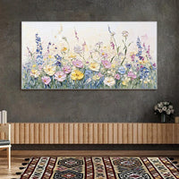HKM-929747 Handmade 3D Palette Knife Oil Painting Canvas Wall Art - Floral Design for Living Room and Home Decor