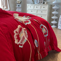 HKM-929811 Pure Cotton Four-Piece Bed Sheet Duvet Cover Set with Embroidery and Geometric Patterns