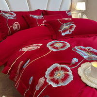HKM-929811 Pure Cotton Four-Piece Bed Sheet Duvet Cover Set with Embroidery and Geometric Patterns