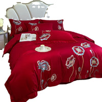HKM-929811 Pure Cotton Four-Piece Bed Sheet Duvet Cover Set with Embroidery and Geometric Patterns